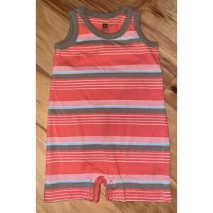 TEA COLLECTION BABY BOYS ORANGE STRIPED ROMPER SIZE 6-12M EXCELLENT COND LD2